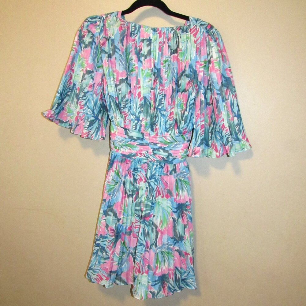 SAYLOR Byrd Miami Tropical Blue Pink Floral Micro Pleat Mini Dress sz Small - Picture 4 of 6